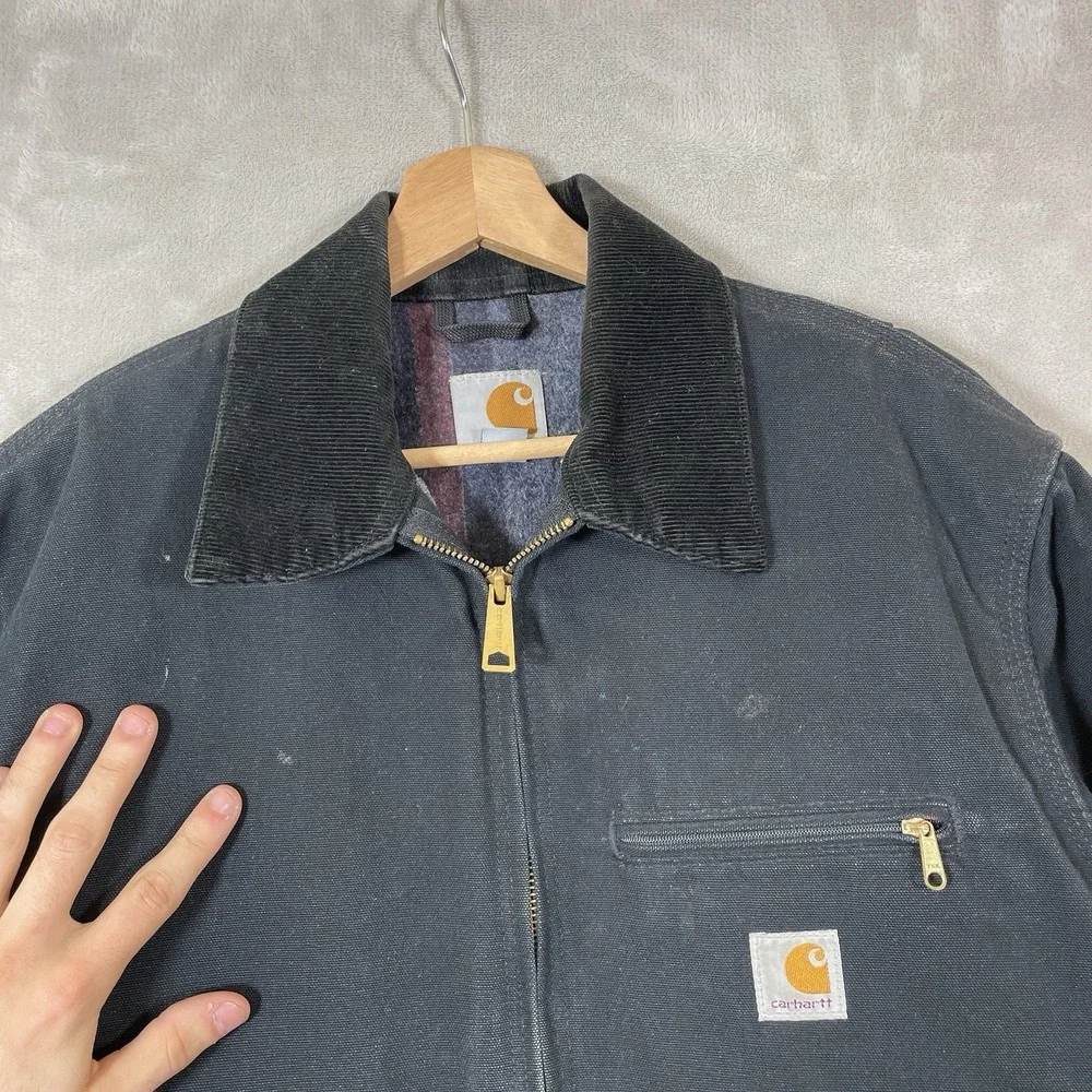 Carhartt J001 BLK Black Detroit Jacket Mens Medium Regular Honeycomb Fade USA